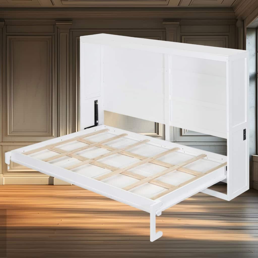 Full Size Murphy Wall Bed with Rattan Design and Easy Fold Mechanism - Space-Saving for Small Rooms
