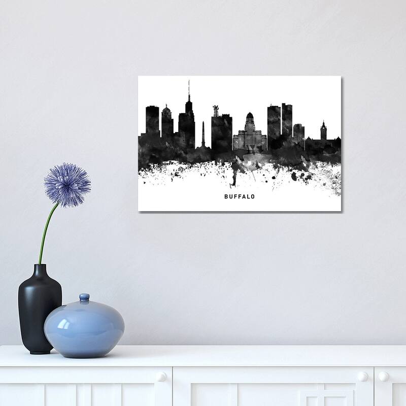iCanvas "Buffalo Skyline Black & White" by WallDecorAddict Canvas Print - 12x18x1.5