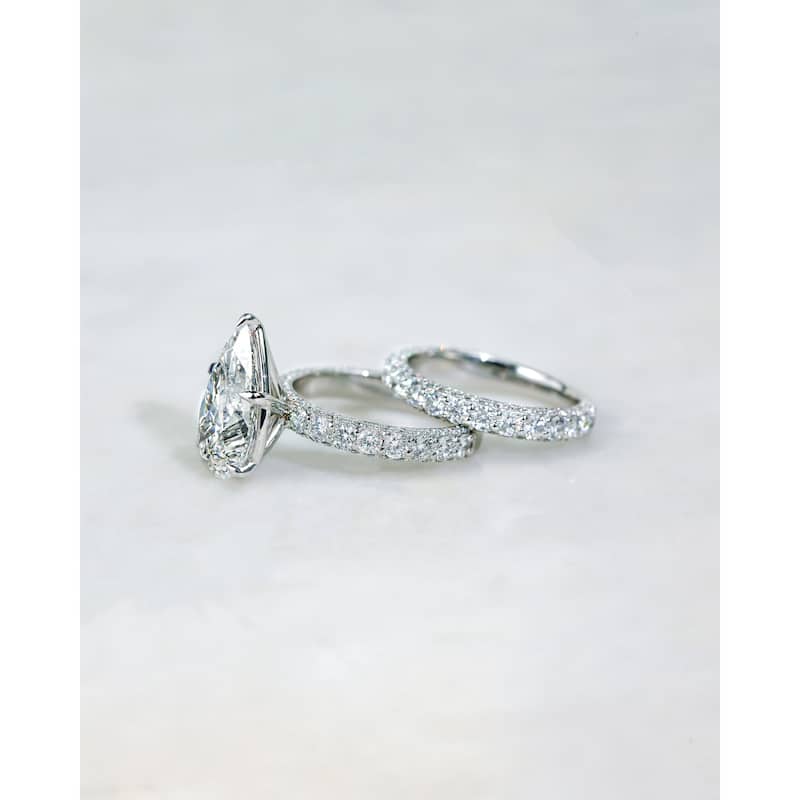 Kobelli 9.5 Carats Lab Grown Diamond Certified 14k Solid Gold Bold Pear-cut Micro Pavé Beckham 2pc Bridal Set (EF/VS)