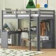 preview thumbnail 23 of 42, Twin/Full Size Loft Bed with L-Shaped Desk, Wardrobe and Storage Shelves, Solid Wood Loft Bed Frame with Ladder and Guardrail Grey - Twin