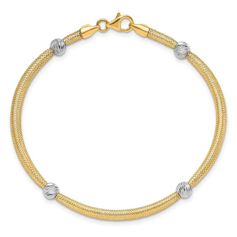 Curata 3.22mm 14k Two tone Gold Polished Sparkle Cut Mesh Bracelet 7.5 Inch