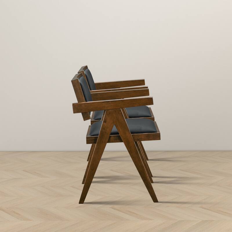 GDFStudio - Athena Mid-Century Silhouette Vegan Leather Dining Chair with Solid Wood Frame & Ergonomic Arm Design, Set of 2