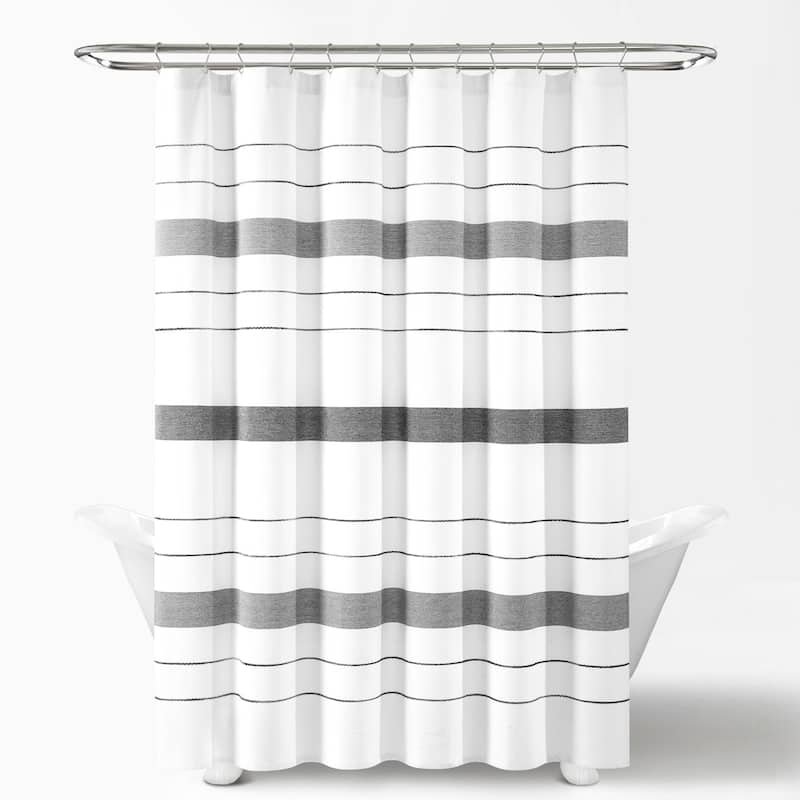 Lush Decor Chic Stripe Yarn Dyed Eco-Friendly Recycled Cotton Shower Curtain Single