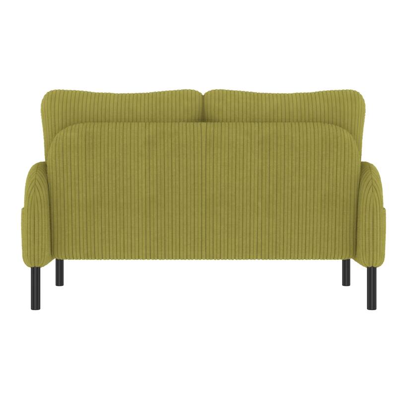 Small Corduroy Upholstered Loveseat Sofa, Lounge Sofa Chair with Double Side Pockets, High-Density Sponge 2 Seater Sofa