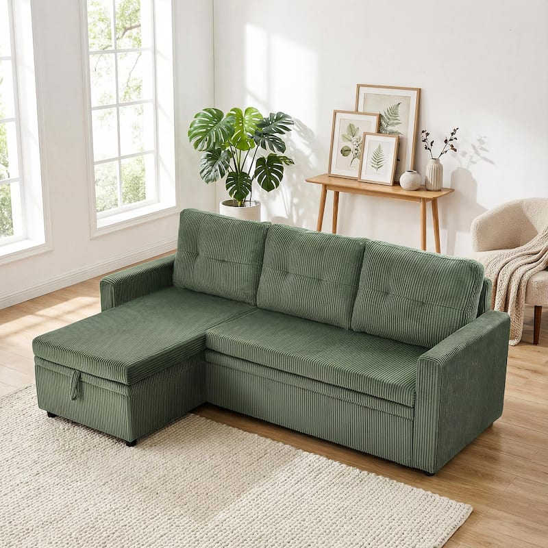 79" W L Shaped Reversible Convertible Pull Out Couch Bed Sleeper Sofa