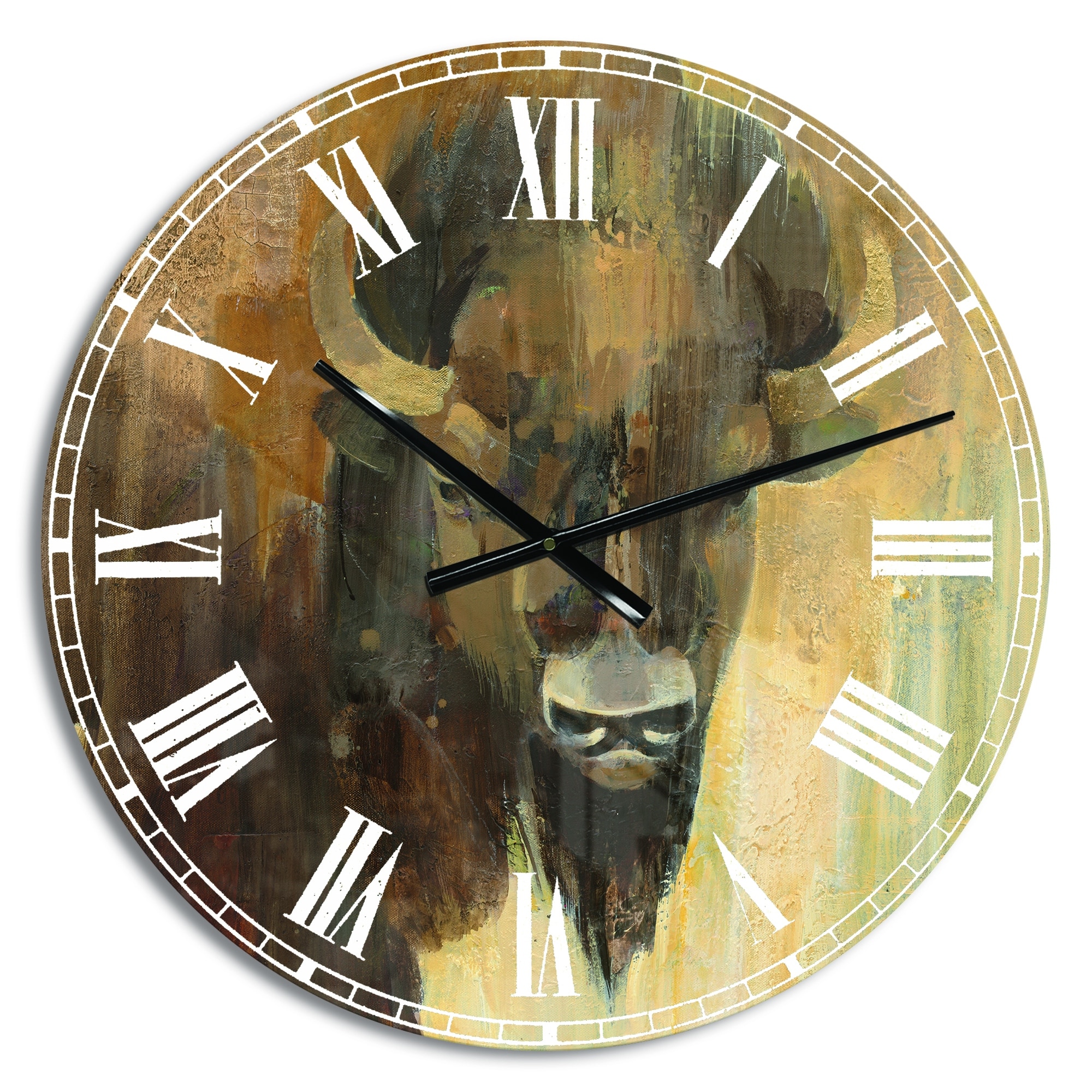 Designart 'Into the Wild Gold Buffalo' Modern Farmhouse Large Wall CLock
