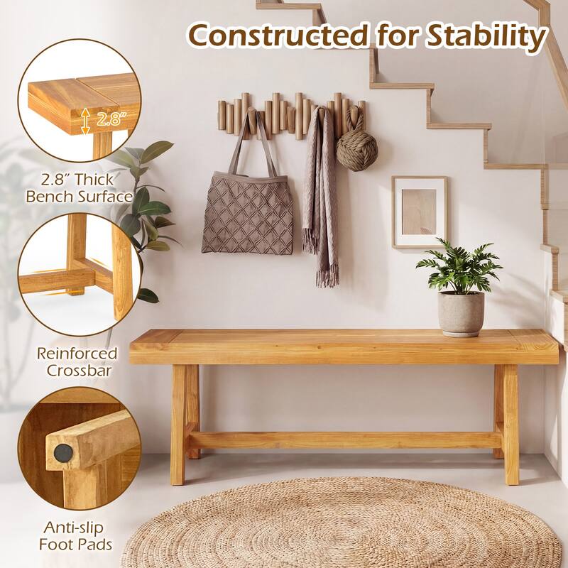 Gymax 2PCS 63 Inch Solid Wood Bench Rustic Farmhouse Narrow Bench for