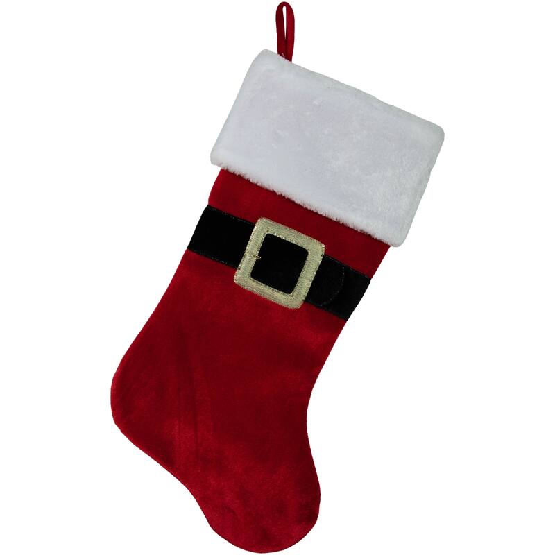 20" Red and White Velveteen Santa Claus Belt Buckle Christmas Stocking