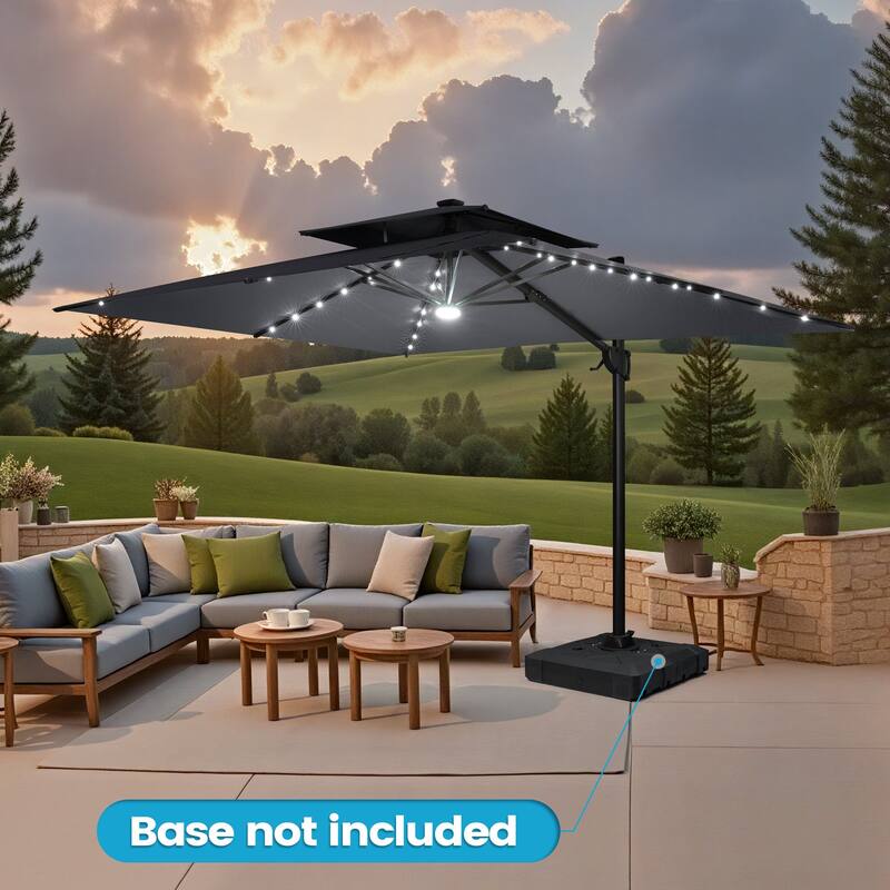 9 FT x 11 FT Outdoor Double Top LED Lighted Patio Cantilever Umbrella