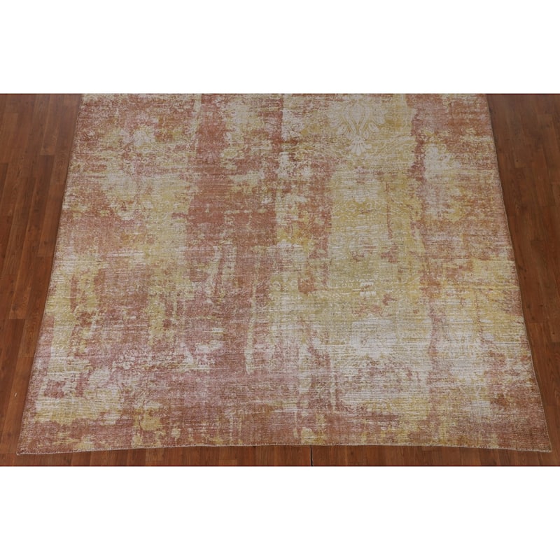 Orange Abstract Modern Area Rug Handmade Wool Carpet - 7'10"x 9'9"