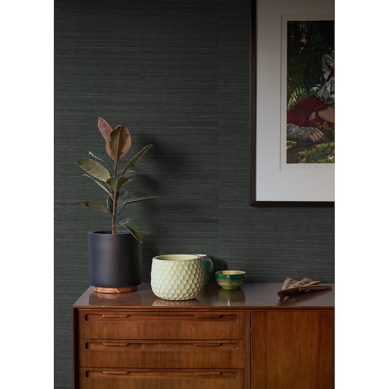Meaux, Kowloon Charcoal Sisal 24' L X 36" W, Wallpaper Roll - Charcoal