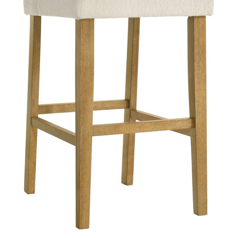 Fauna Low-Back Boucle Bar Stool, Upholstered Counter Height Kitchen Barstool with Wood Legs