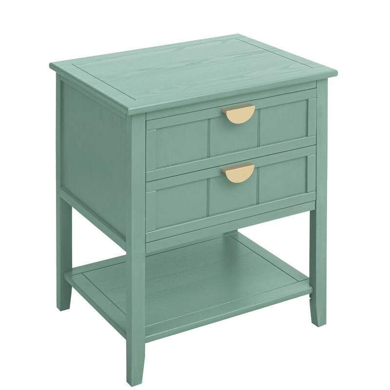 2 Drawer Side table with Bottom Open Shelf and Semi-circular Handle