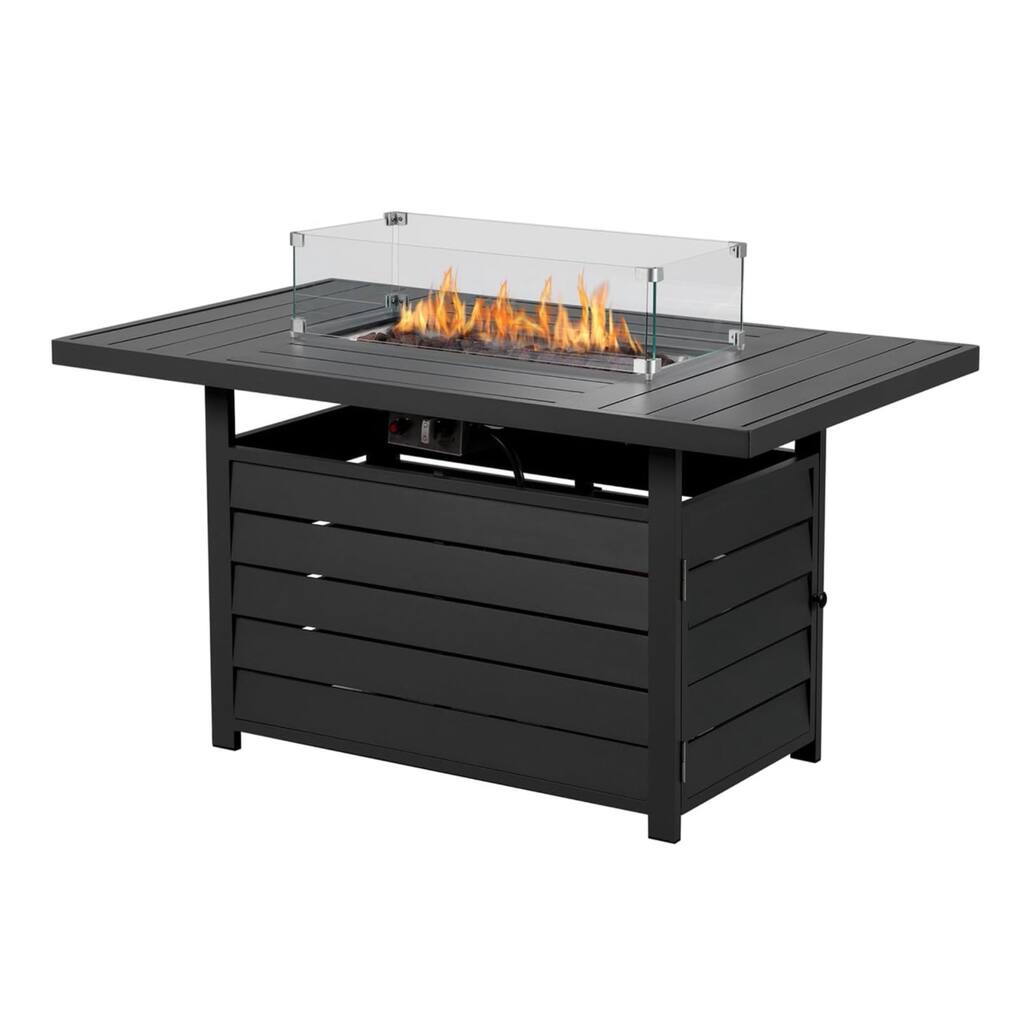54.3" Patio Black Aluminum Fire Pit Table, 50000 BTU CSA Certified, Waterproof Cover
