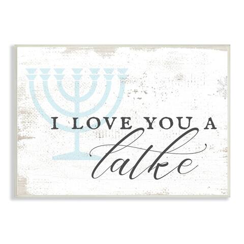 Stupell Industries Love You A Latke Clever Rustic Hanukkah Typography Wood Wall Art - Blue