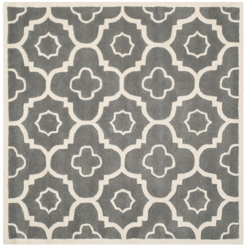 SAFAVIEH Handmade Chatham Franziska Modern Wool Rug - 5' Square - Dark Grey/Ivory