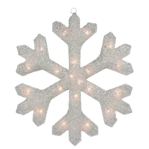 20" Silver Lighted Tinsel Christmas Snowflake Window Decor