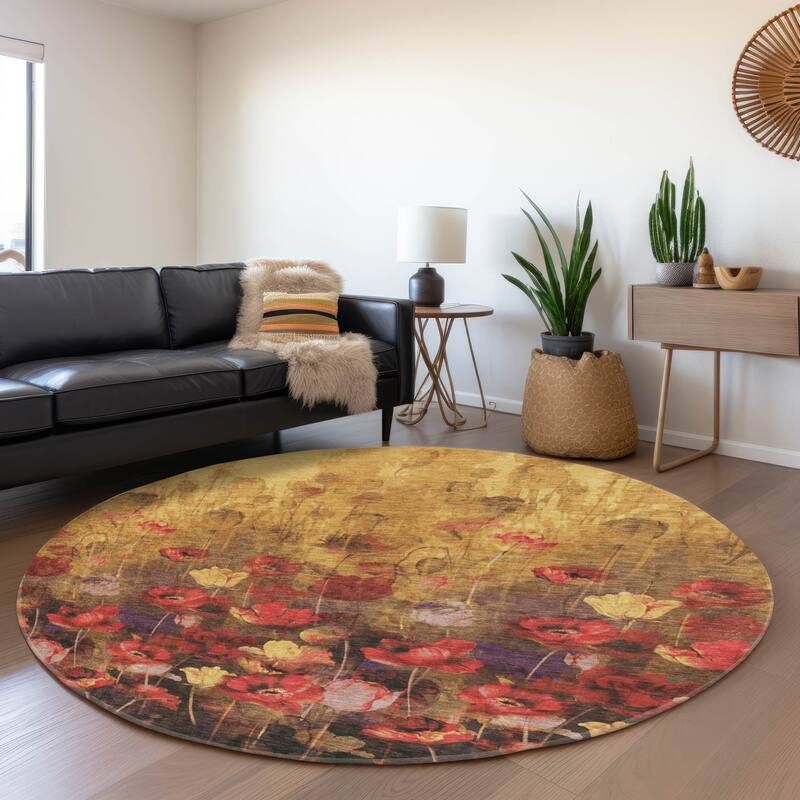 Premium Washable Super Soft Modern Floral Mayfield Rug - Gold - 8' x 8'