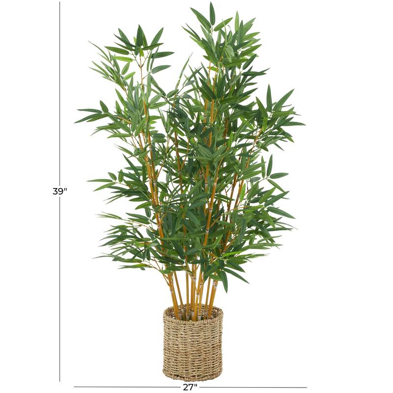 Faux Foliage Artificial Tree with Realistic Leaves and Brown Seagrass Pot - Green - Roche River Decor - 27"W x 27"L x 39"H