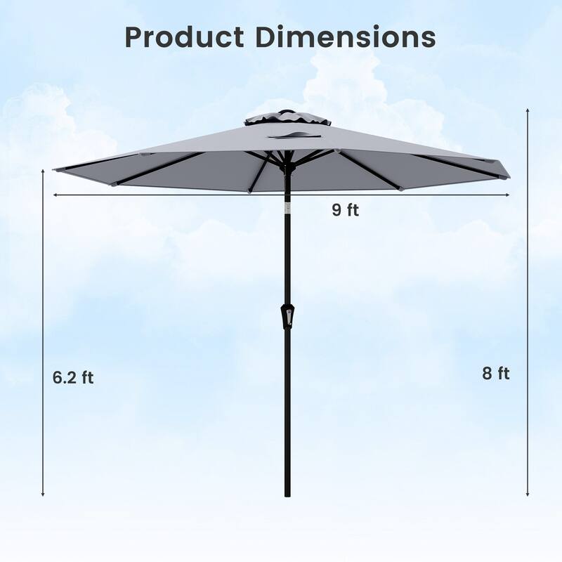 Gymax Patio Umbrella w/Push Button Tilt Crank Handle 8 Sturdy Ribs for