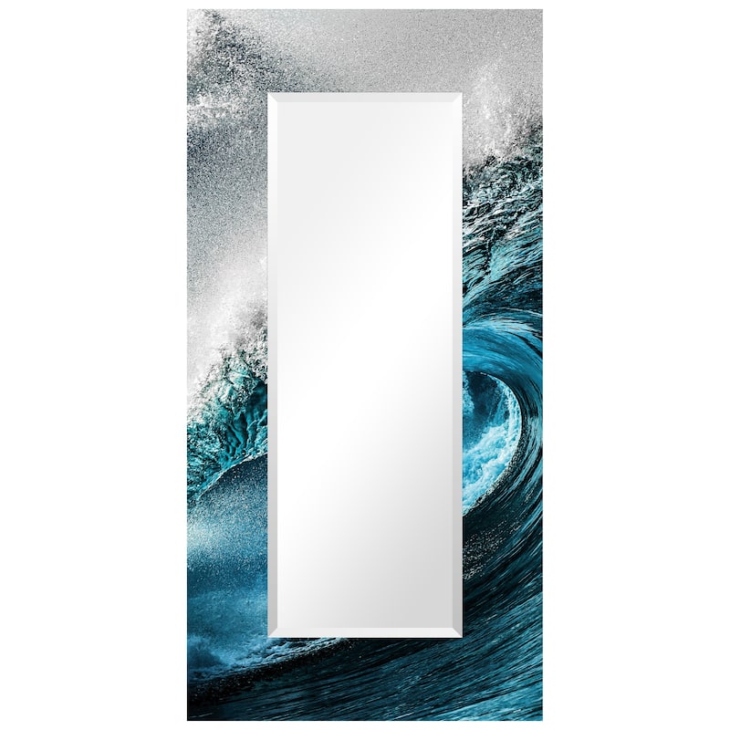 "Sapphire Sea" Reverse Printed Tempered Art Glass with Rectangular Beveled Mirror - 72" x 36"