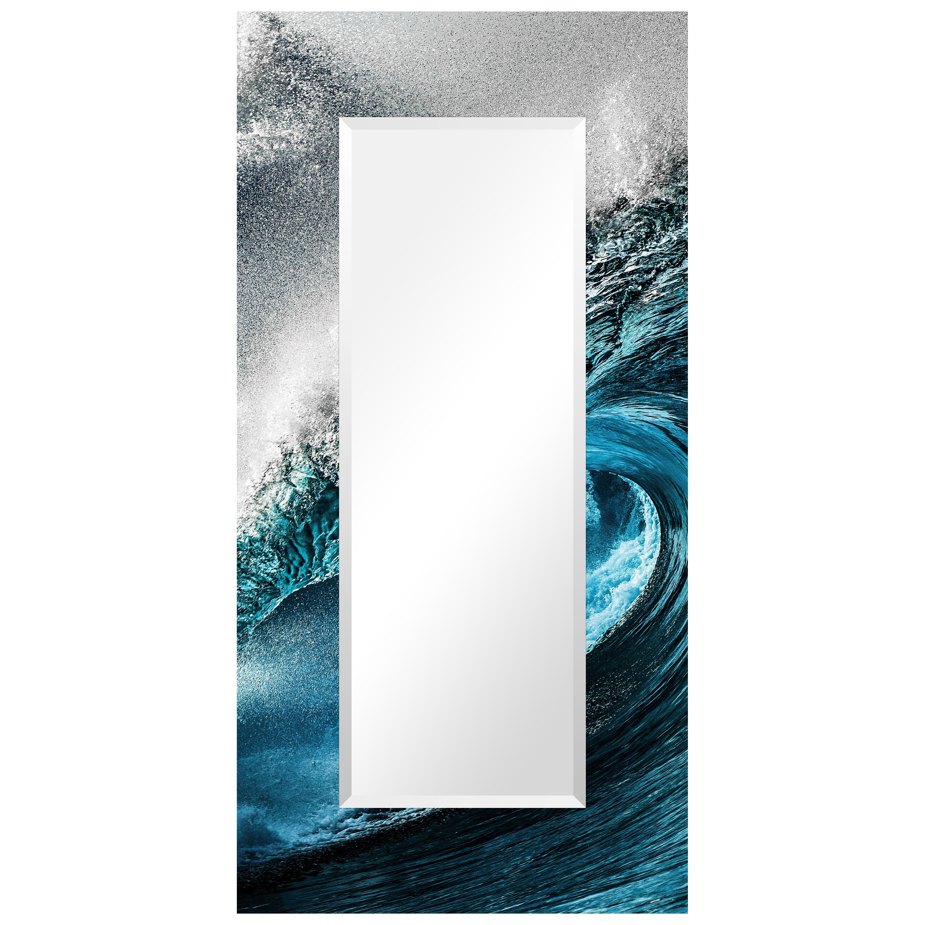 "Sapphire Sea" Reverse Printed Tempered Art Glass with Rectangular Beveled Mirror
