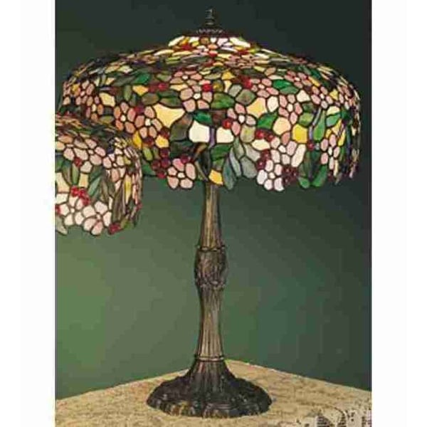 Japanese Cherry Blossom Table Lamp | Natural Wood Base with Fabric Shade main image 0