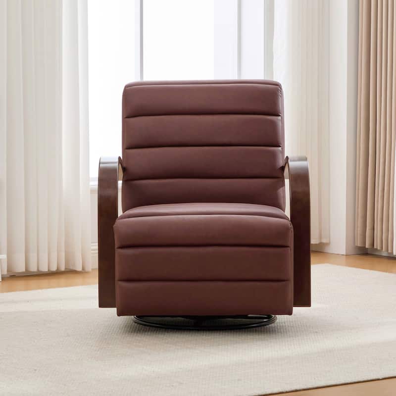 30.7"W 360° Swivel Accent Chair,Modern Upholstered Arm Chair with Metal Base - Brown