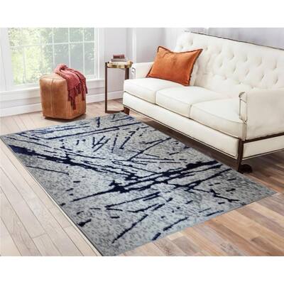 Luxury Area Rug in Gray with Navy Blue Abstract Design,8' x 10' - 8' x 10'