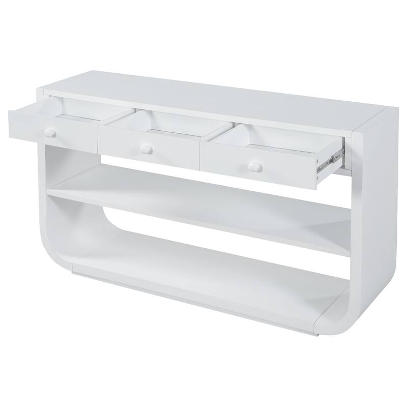 Christopher Knight Home - Modern Entryway Curved Console Table with Soft-Close Drawers & Open Shelves for Living Room, Hallway