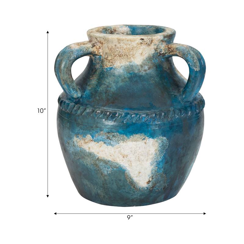 Pottery Terracotta Vase with Rustic Textured and Triple Handles Design
