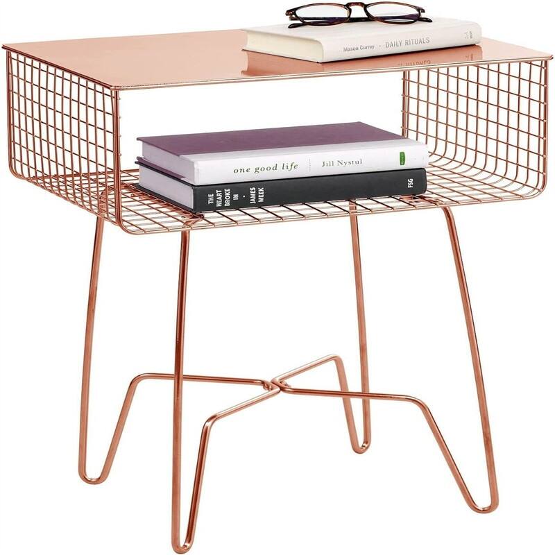 Steel Side Table Nightstand with Storage - 12.75"D x 17.4"W x 22.8"H