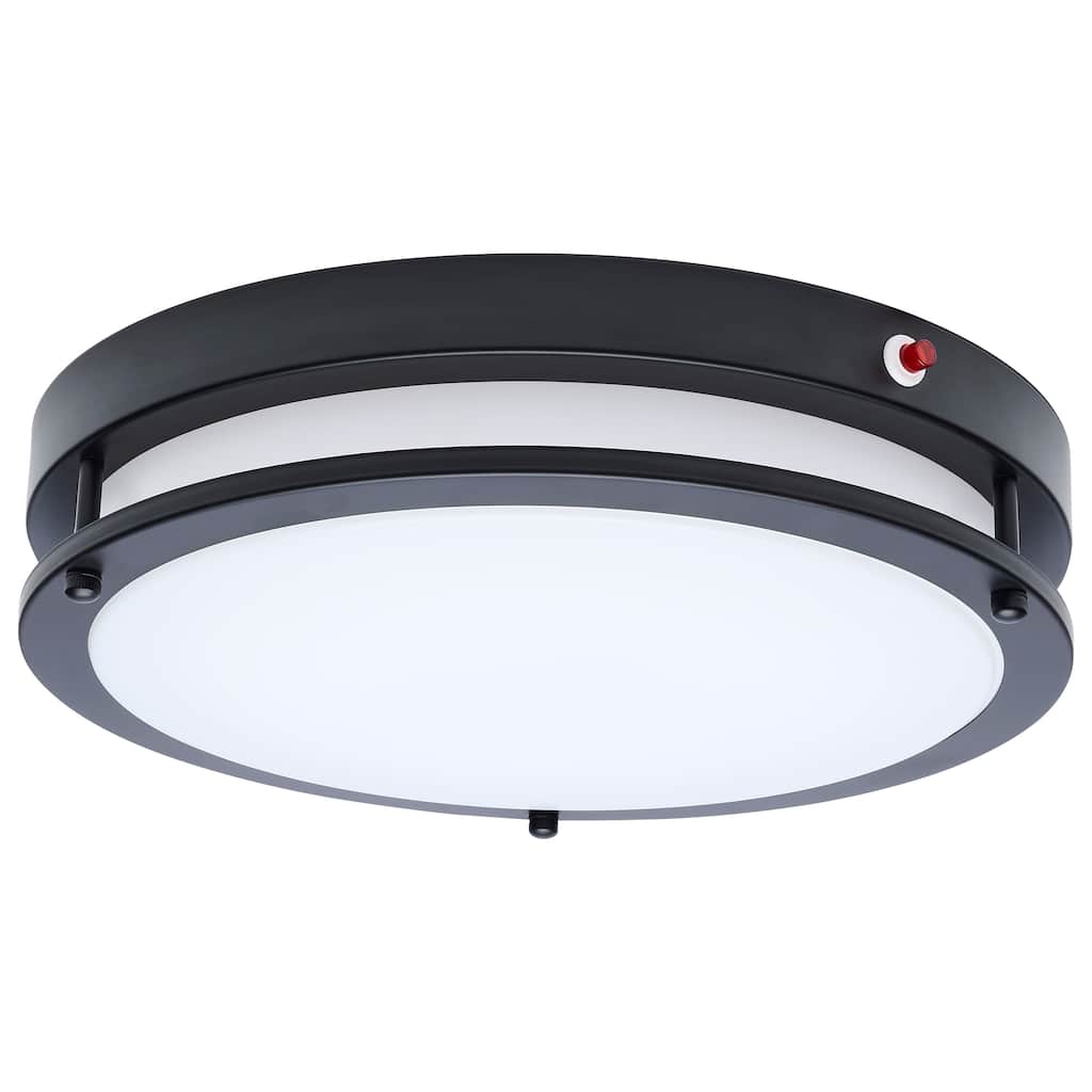 Glamour 13 Inch LED Flush Mount Emergency Battery CCT Selectable Black Finish