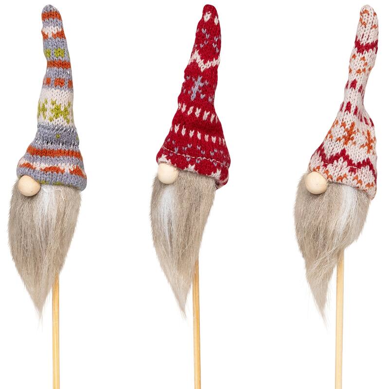 Gnome with Nordic Hat Christmas Picks - 11.25" - Set of 3 - 13.25"