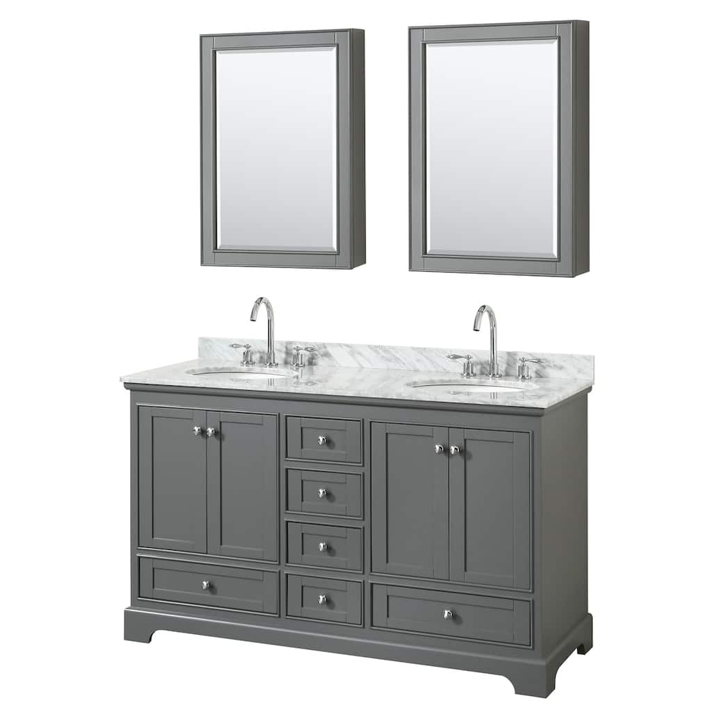 Deborah 60-inch Dark Gray Double Vanity, Oval Sinks, Med Cabs