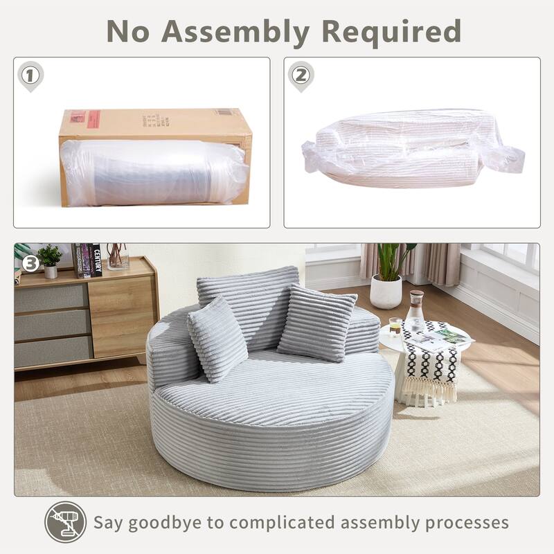 Round Sofa Bed with Memory Foam Sectional Couches for Living Room, Cloud Couch with 3 pillows