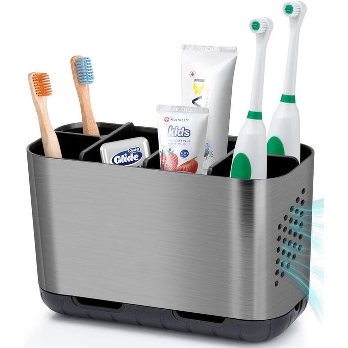 Toothbrush and Toothpaste Holder Brushed Nickel Drainage Bed Bath