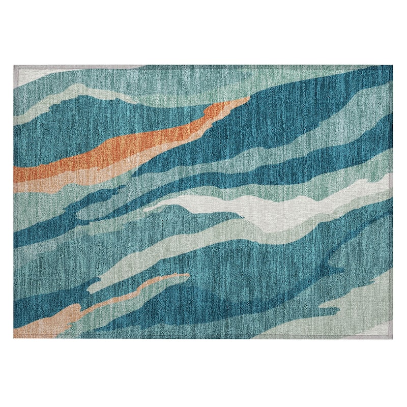 Machine Washable Indoor/ Outdoor Abstract Contemporary Chantille Rug