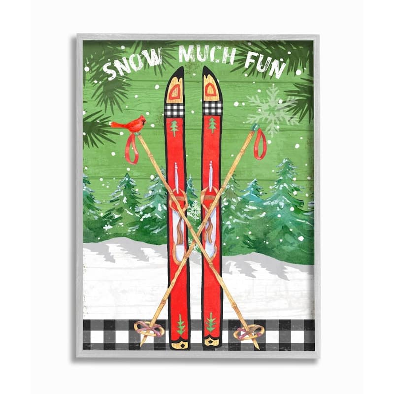 Stupell Traditional 'Snow Much Fun' Winter Season Ski Sign Framed Wall Art - Green