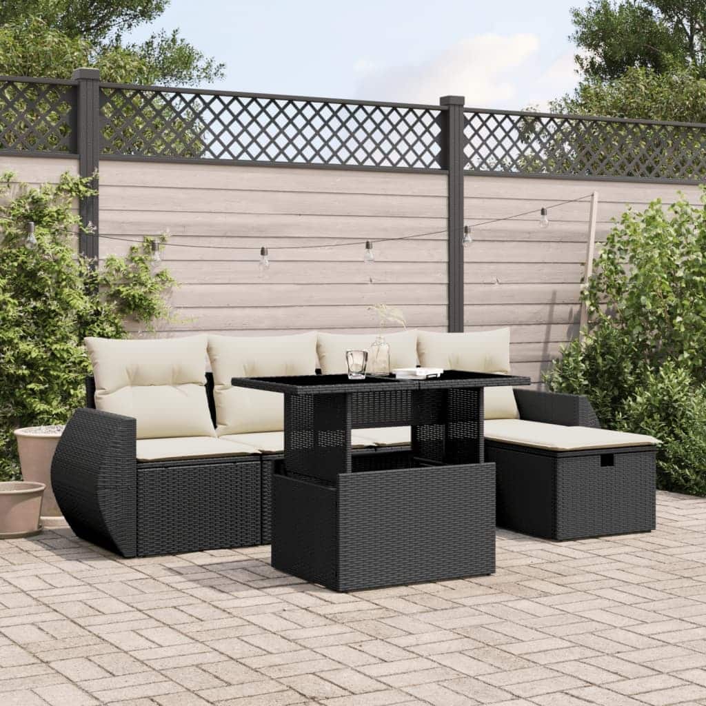 vidaXL Patio Sofa Set with Cushions Outdoor Furniture 6 Piece Poly Rattan