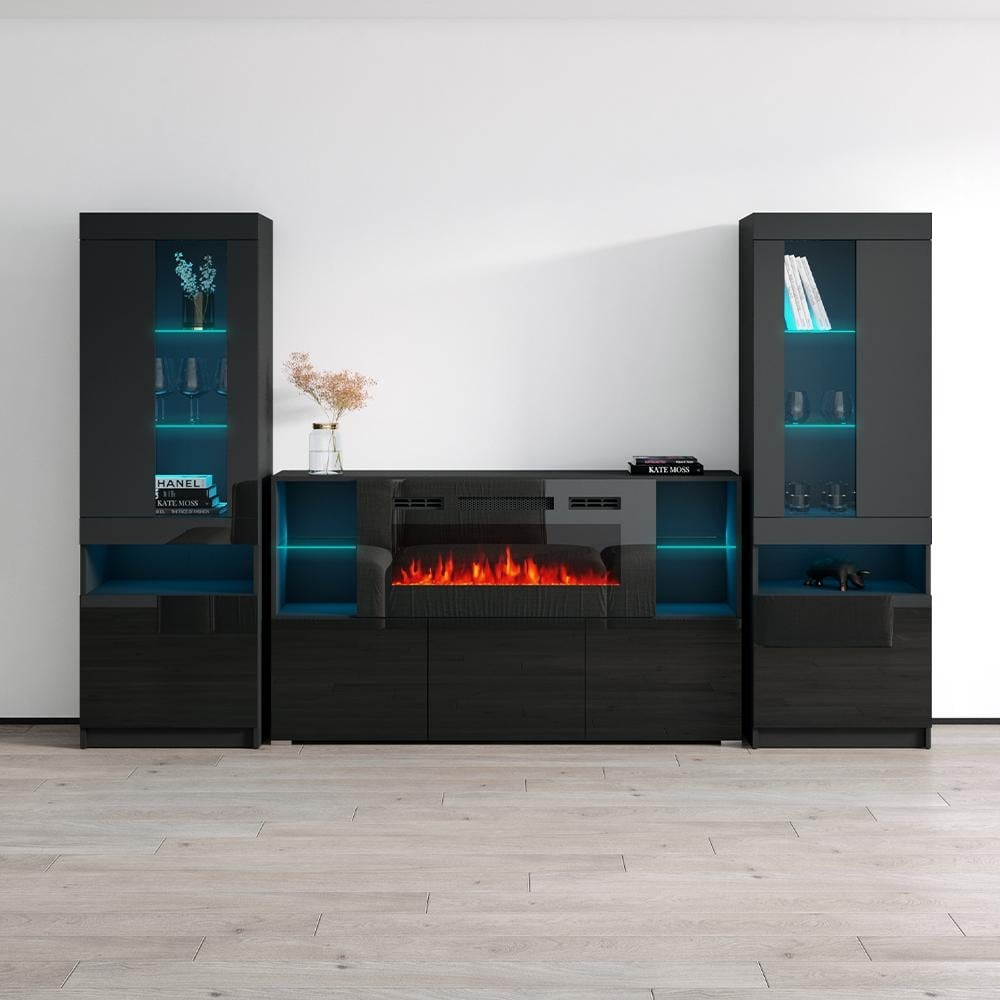 Meble Furniture Komi 03 Electric Fireplace Wall Unit Ent Center - 110" TV Stand with Bookcases for up to 90" TVs