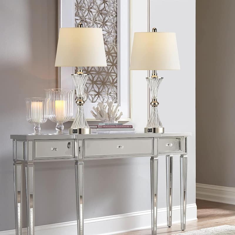 Touch Control Table Lamp for Bedrooms 3 Way Dimmable White Drum Shade Modern Bedsides Nightstand lamp Set of 2