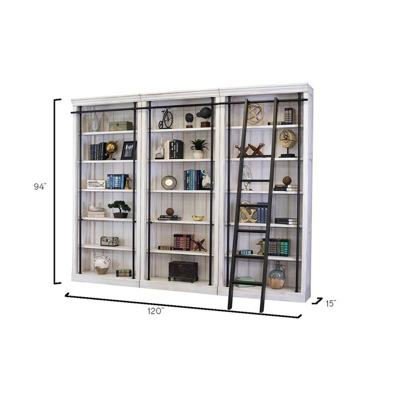 Avondale 8' Tall Bookcase Wall With Ladder, Storage Organizer, Display Shelf for Office, Brown