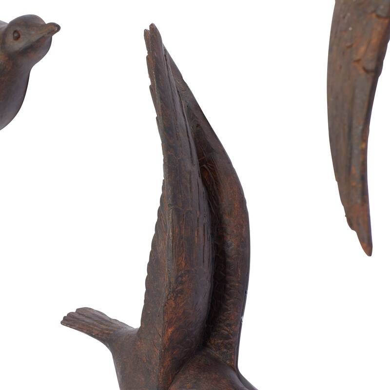 Polystone Weathered 3D Floating Bird Wall Decor (Set of 3) - Dark Brown, Gold, Silver
