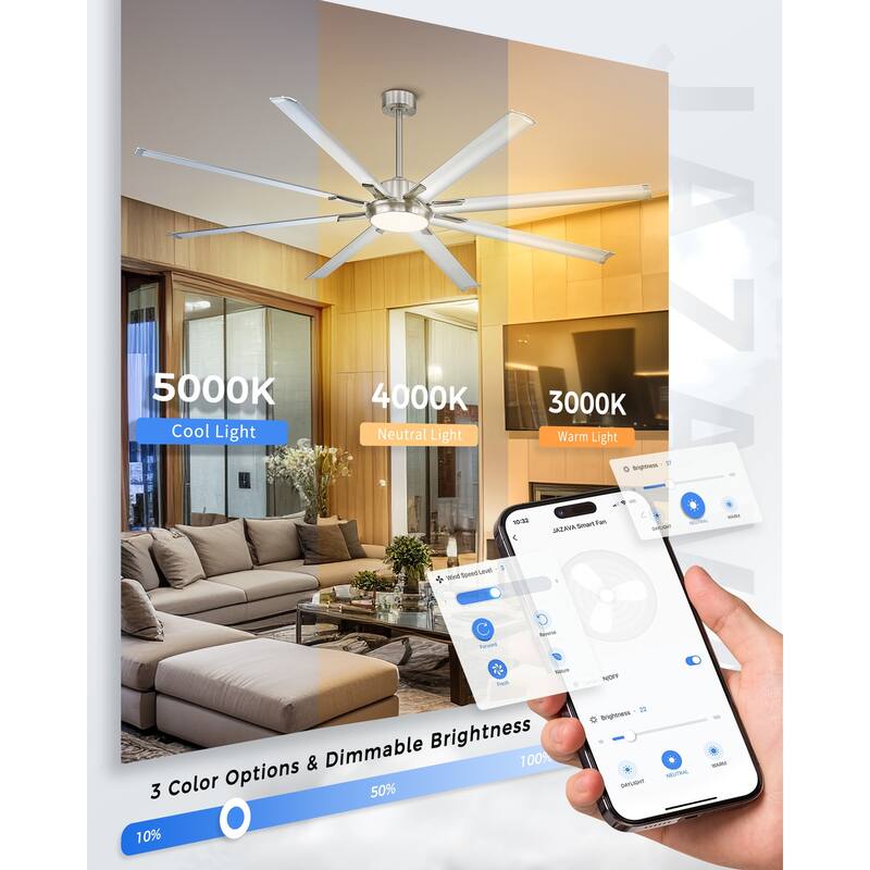 72/84/96 inch Aluminum Industrial Ceiling Fan with Integrated LED