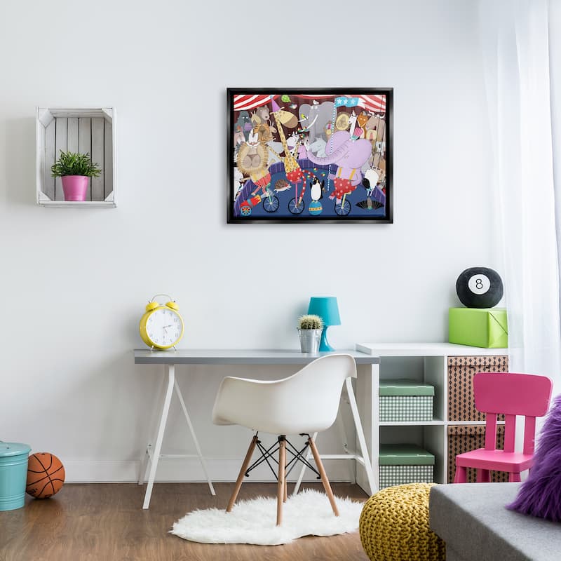 Stupell Animals in Circus Scene Framed Floater Canvas Wall Art Design by Carla Daly