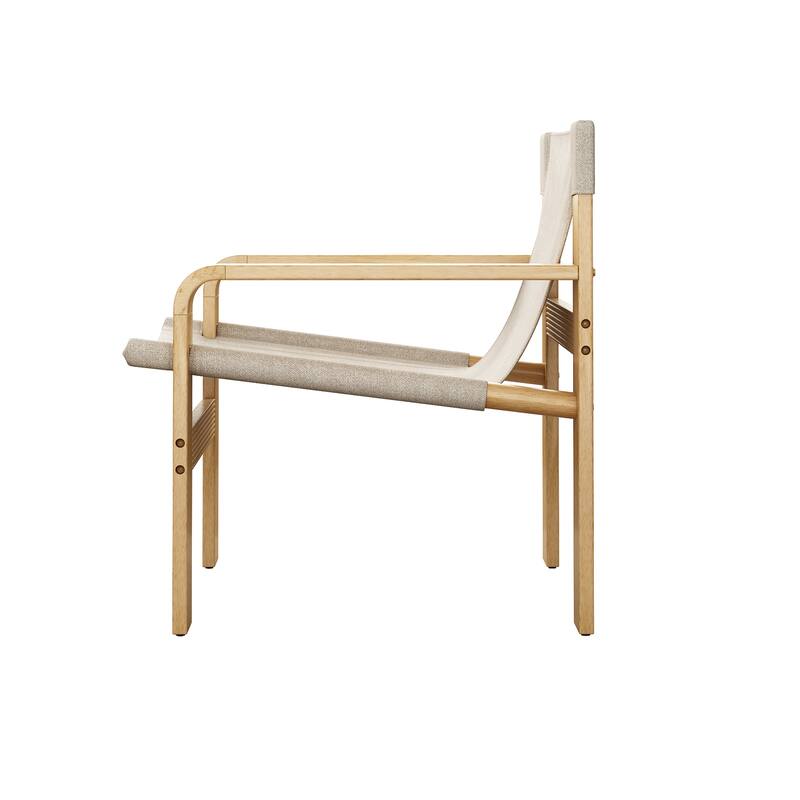 GDFStudio - Oak Wood Frame Linen Fabric Armchair for Living Room, Bedroom, Balcony