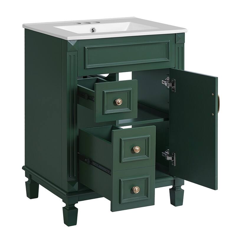 24" Bathroom Vanity with Ceramic Sink, 2 Drawers and Adjustable Shelf