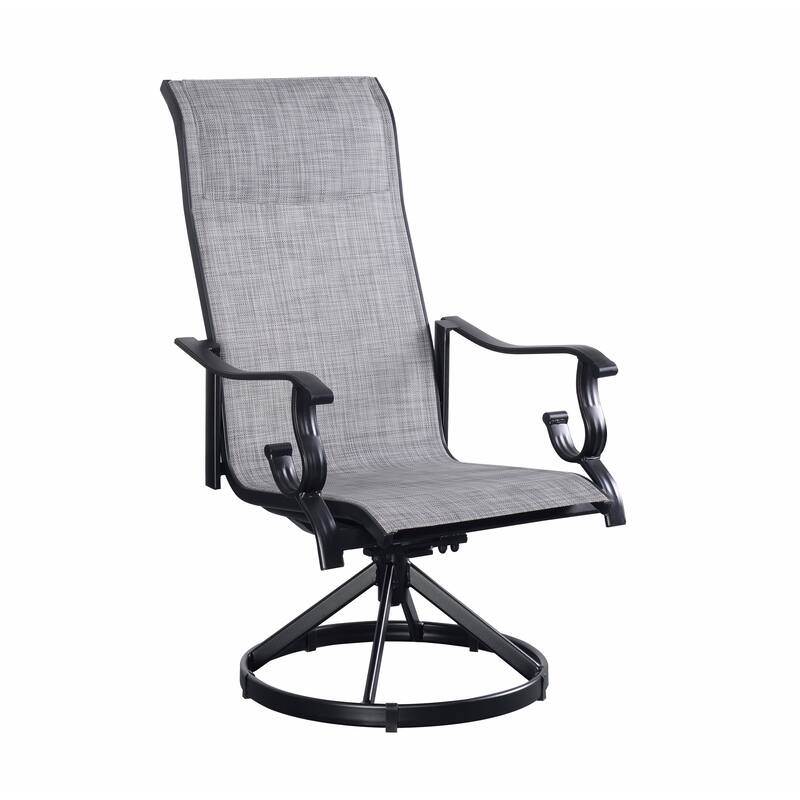 Set of 2 Westin Swivel Rocking Sling Patio Dining Chairs- Black/Grey