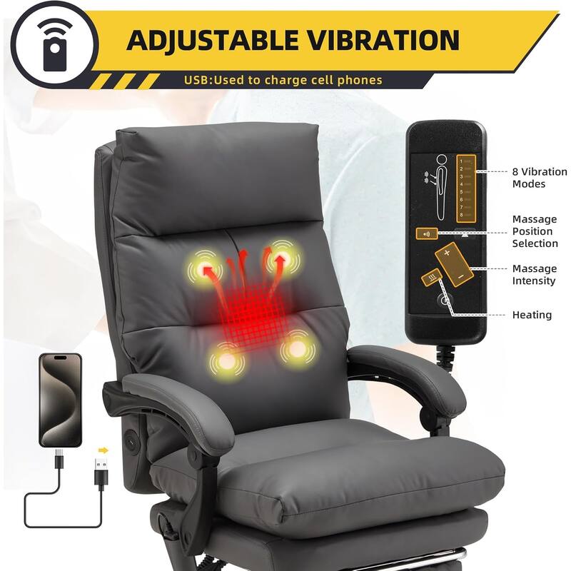 4/6-Point Massage Office Chair, Ergonomic Reclining Desk Chair, Retractable Footrest & Adjustable Armrests, Multiple options